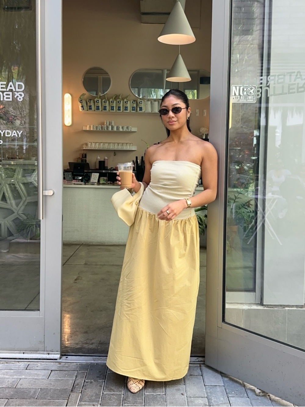 Heartloom Strapless Maxi Dress in Cream and Yellow